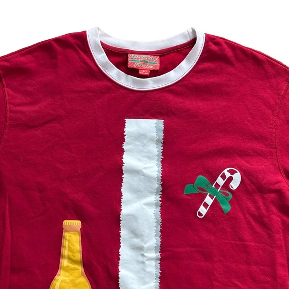 Ugly Christmas Fleece Red Santa Claus Beer Long Sleeve Shirt Size XLT - Picture 2 of 9